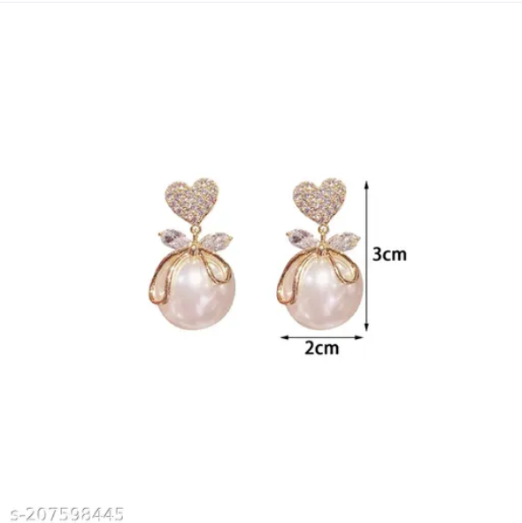 Earrings For Girls AD studded Heart Pearl Drop Earrings For Women Girls