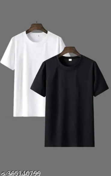 Bearsky Man Polyester Tshirt Black White (Pack Of 2 )