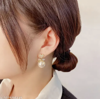 Earrings For Girls AD studded Heart Pearl Drop Earrings For Women Girls