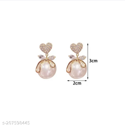 Earrings For Girls AD studded Heart Pearl Drop Earrings For Women Girls