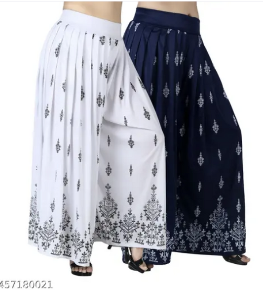 Women's Printed Relaxed Fit Palazzo | Lightweight, Stretchable, Adjustable | Perfect for Casual Wear | Comfortable Rayon Fabric